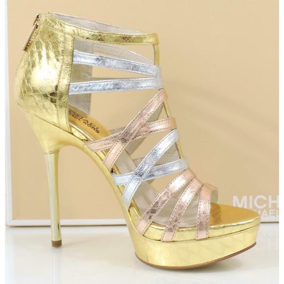 Michael Kors Maddie Dress Platform High Heels Sandals Rose Gold Multi - Picture 4 of 11